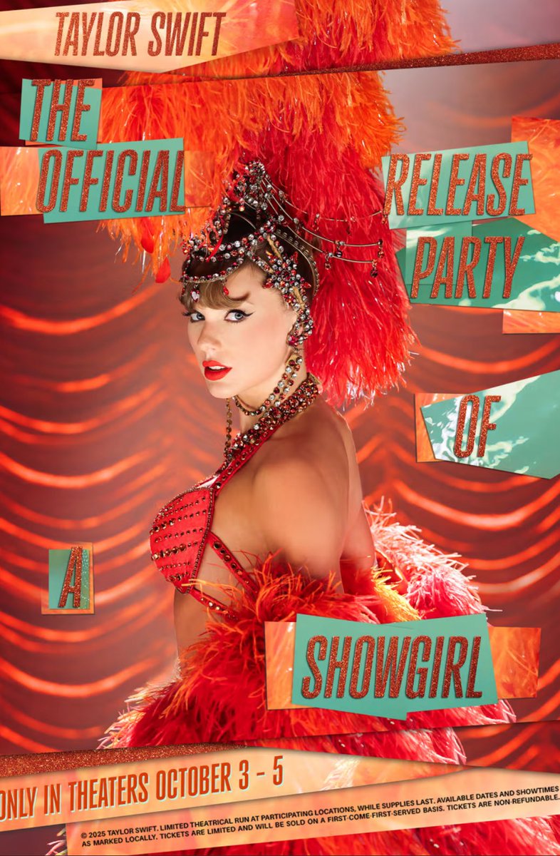 🚨| Taylor Swift announces The Official Release Party of a Showgirl.

“Watch the exclusive world premiere of “The Fate of Ophelia” music video with behind-the-scenes footage, plus new lyric videos and the stories behind each song from #TSTheLifeofaShowgirl”

in theaters from