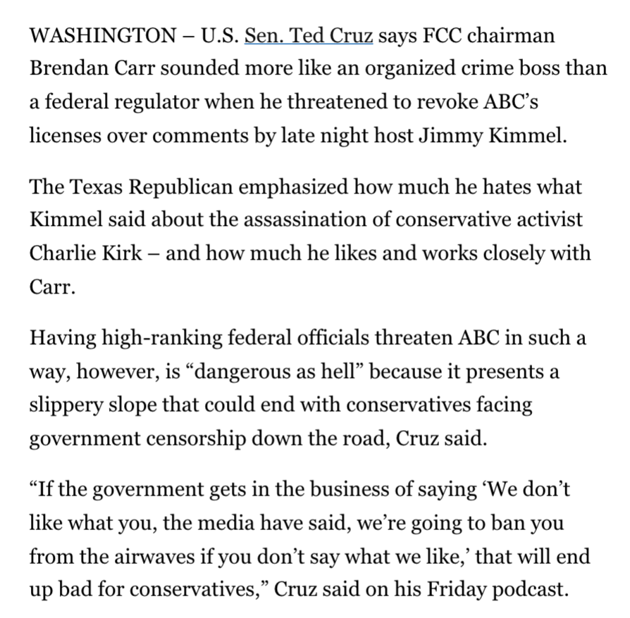 samstein's tweet image. Kimmel&apos;s longtime hoops rival @tedcruz weighs in with worry about what @BrendanCarrFCC did