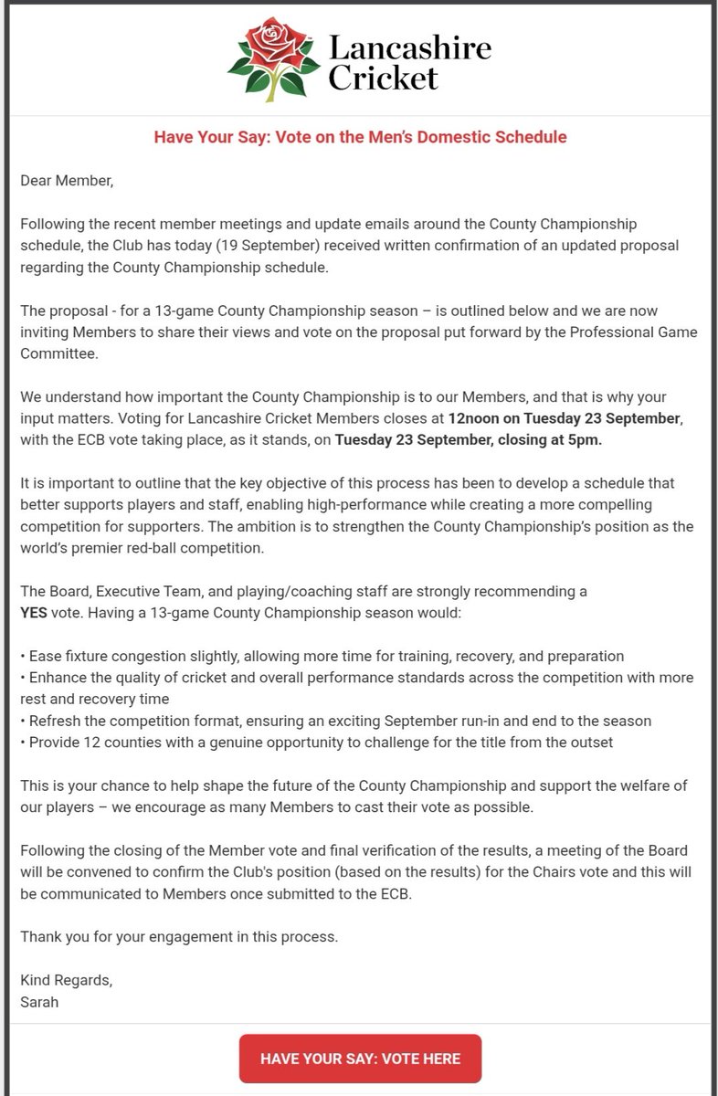 Voting papers issued for the county championship proposal.