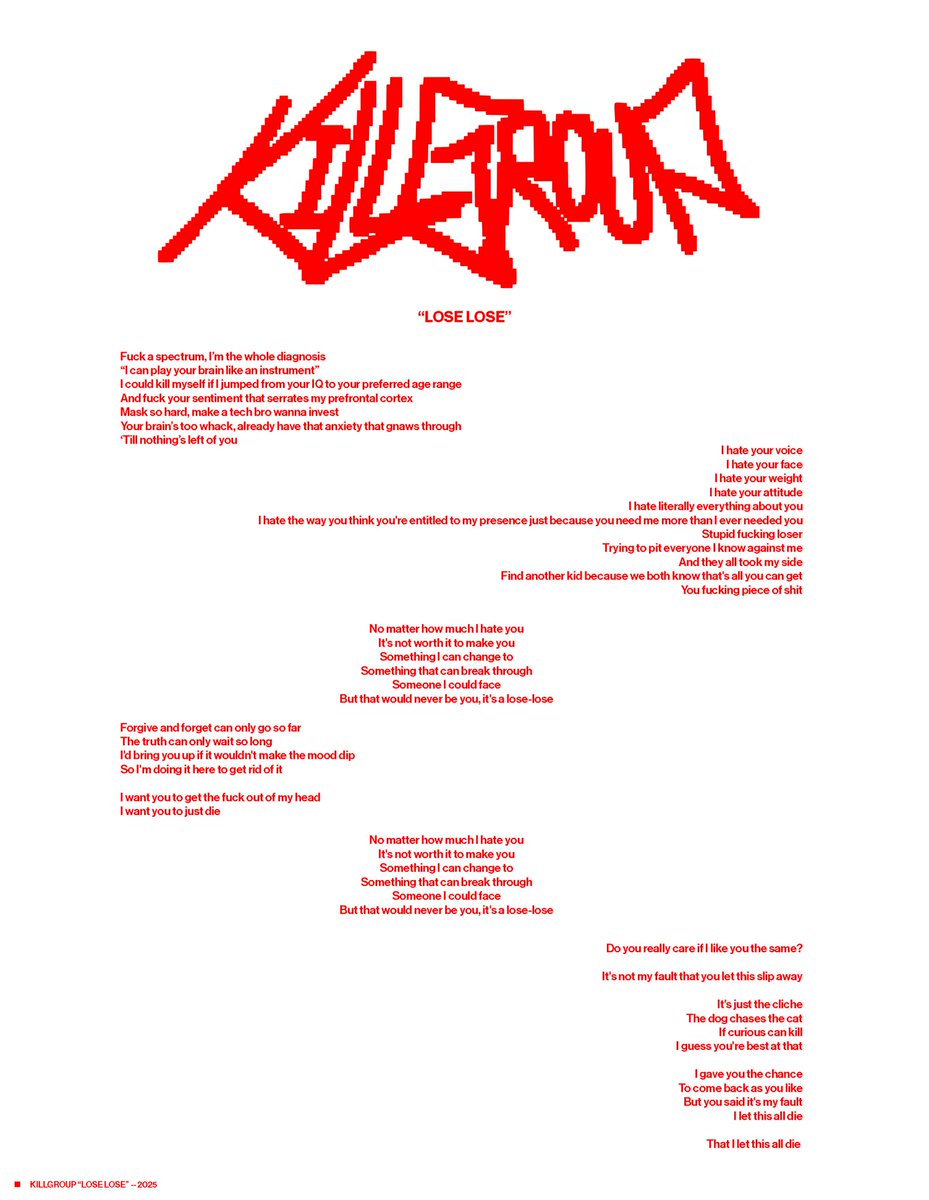 LOSE LOSE LYRIC SHEET