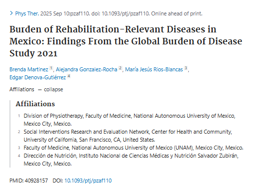 ¿Sabías que más de 24 millones de personas en México podrían necesitar rehabilitación por problemas musculoesqueléticos?, participación en este estudio del <a href="/incmnszmx/">INCMNSZ</a>, Edgar Denova Gutiérrez y cols.