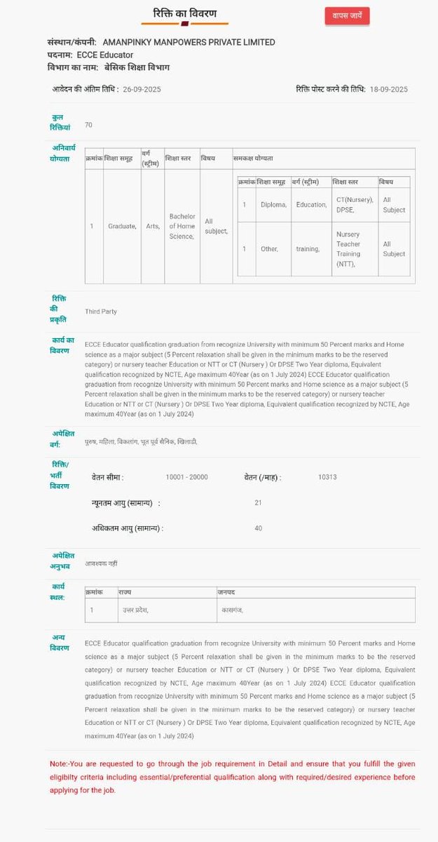 BasicshikshakC's tweet image. #ECCE EDUCATOR: कासगंज
रिक्तियां: 70
अंतिम तिथि: 26 सितंबर
