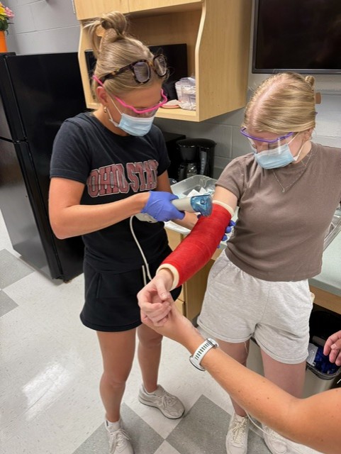 OTD Third Year Students in Dr. Snyder's Advanced Neuro Course practicing Serial Casting for Spasticity Management.