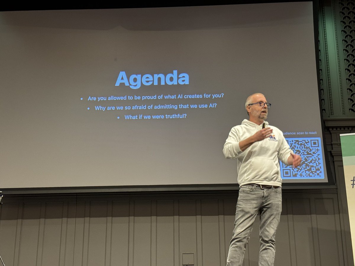 It's <a href="/craigsdennis/">Craig Dennis</a> and Yorick the talking hand from AI Avenue opening <a href="/CascadiaJS/">CascadiaJS 🇺🇸 🇨🇦</a> talking about AIdentity Crisis and the feelings side around using AI and creating with AI