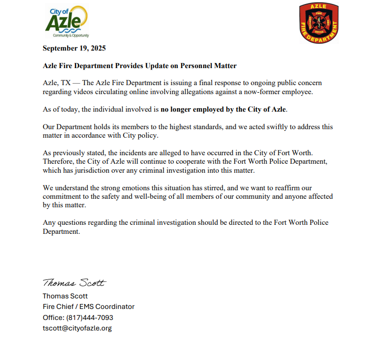 The Fort Worth Fire Department wants to make it very clear that we DO NOT condone abuse of any kind. We have seen and read the numerous messages of concern sent to us regarding the disturbing videos circulating online. Please know that while the firefighter in the video resides