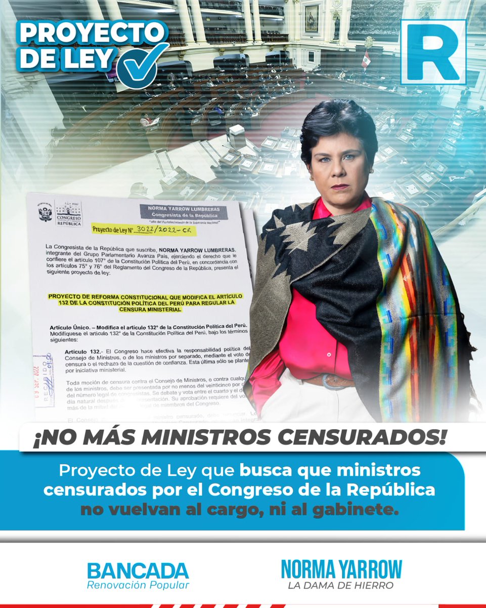 🚨 ¡No más ministros censurados!
Proyecto de Ley de mi autoría, busca que todo ministro censurado por el Congreso de la República no pueda volver a ocupar el cargo durante el resto del periodo presidencial.
📌 Cerramos la puerta a que ministros incompetentes, cuestionados y sin
