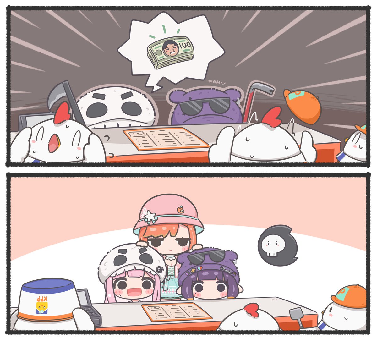 "Help! There's a horrifying skeleton and a tako trying to rob us!"

#callillust #inART #KFPicasso 