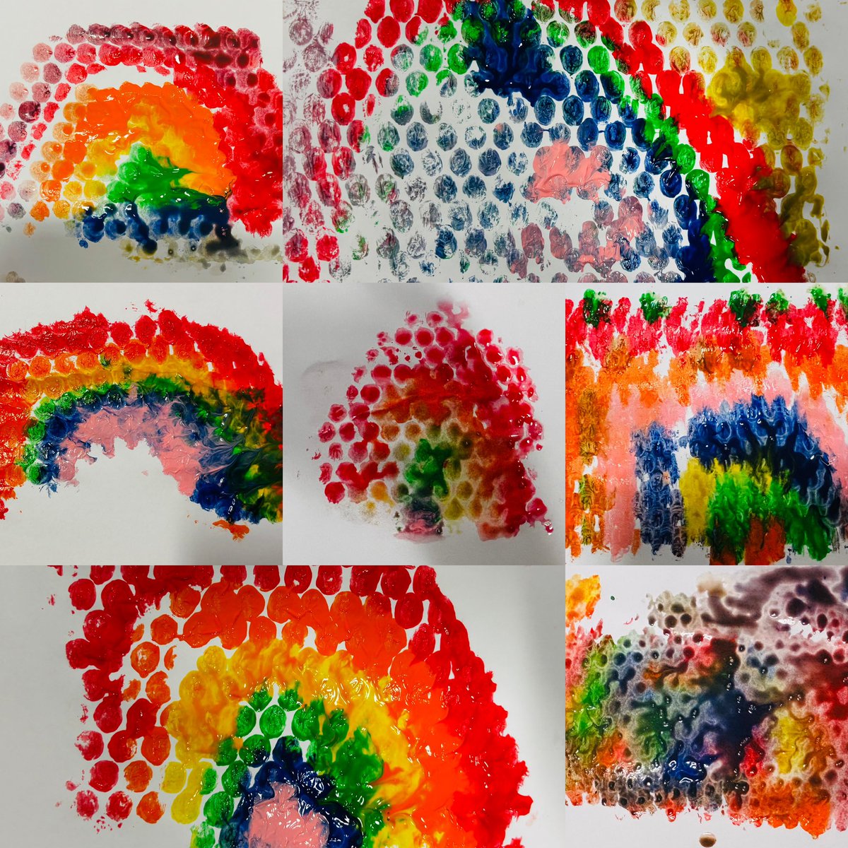 Dosbarth Derwen got super creative, using bubble wrap to make rainbows 🫧🌈