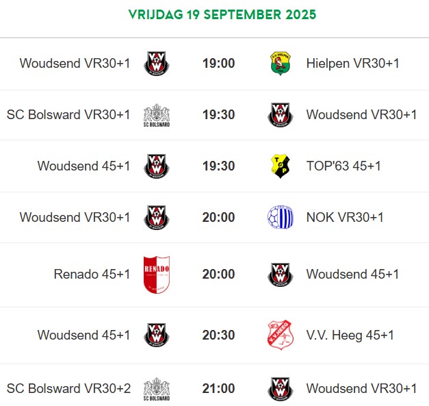 Vanavond komen de 45+ en dames in actie. De 45+ op eigen veld in Woudsend, terwijl de dames reizen naar Hindeloopen. Veel succes beide! ⚽️