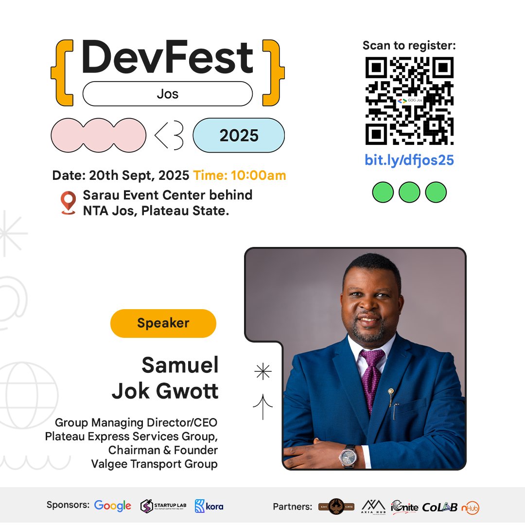 Tomorrow, I’ll be joining brilliant minds and innovators at Google DevFest Jos 2025 to talk about how we’re shaping the future of urban mobility with Plateau Express Services Group and to connect with tech leaders who are equally passionate about progress.