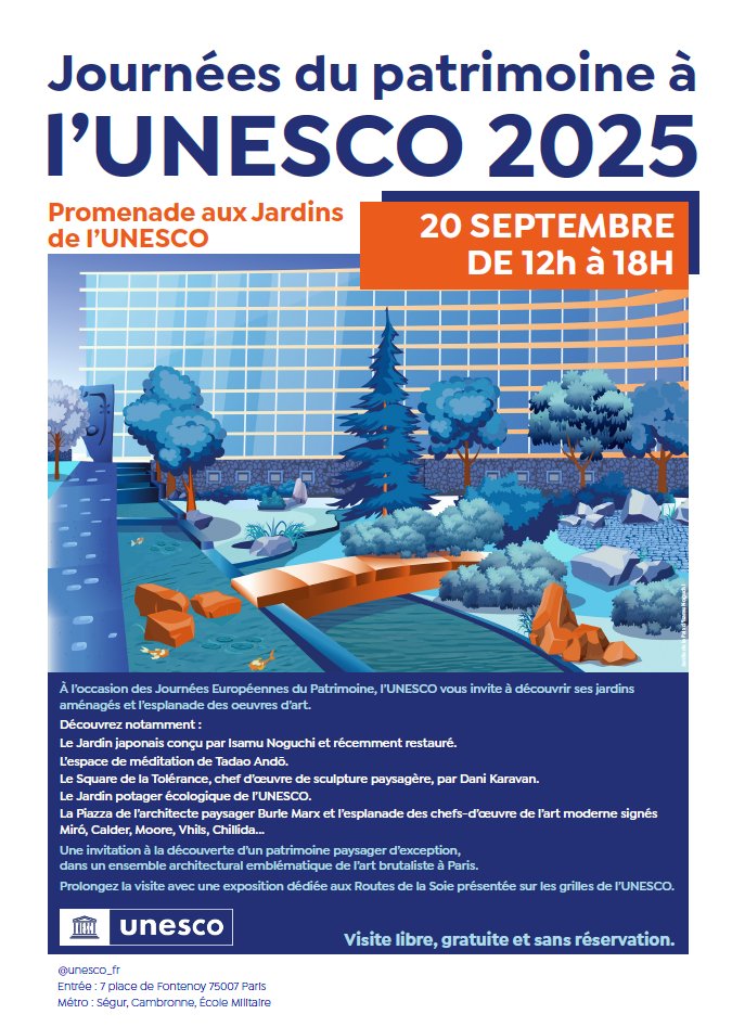 Artistes français à l’honneur aux Journées du patrimoine à l’UNESCO :  J. Bazaine (Rythmes d’eau, détail,1959), J. Arp (Constellation UNESCO,  1958) et B. Zehrfuss, architecte du siège, en collaboration avec M.  Breuer et P. L. Nervi.
© UNESCO Works of art collection