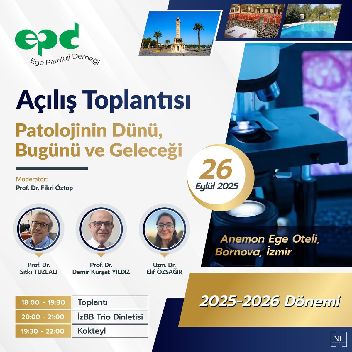 Değerli Üyelerimiz,

Ege Patoloji Derneği’nin 2025-2026 dönemi açılış toplantısı “Patolojinin Dünü, Bugünü ve Geleceği” başlıklı toplantımızda ve yüz yüze buluşmanın keyfini yaşayacağımız kokteylimizde sizleri aramızda görmekten mutluluk duyacağız.

Saygılarımızla,

EPD Y. K.