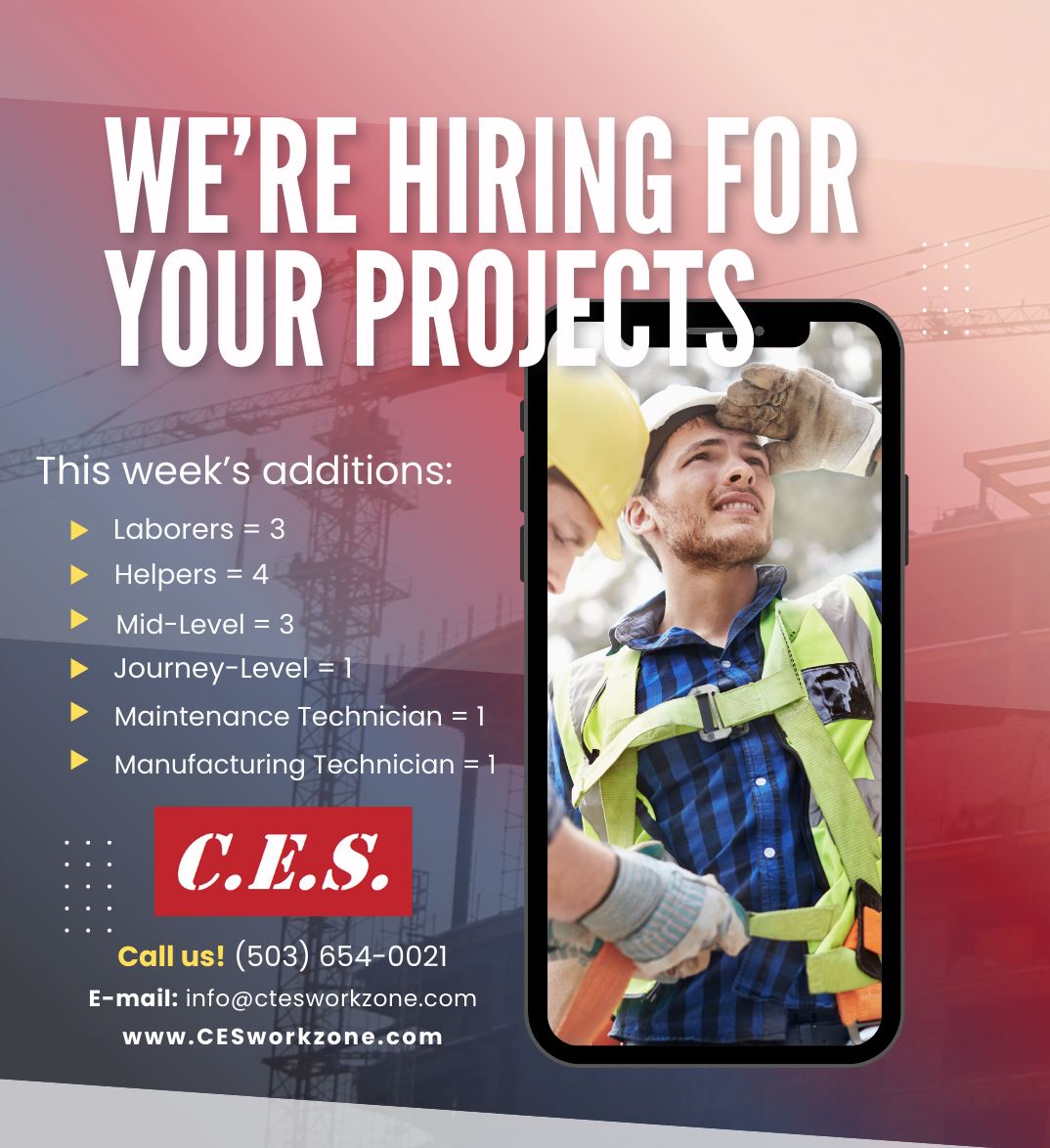 ces_workzone's tweet image. 👷‍♂️Hiring for Your Projects!👷‍♀️
Fresh crew, ready to work—from laborers to skilled trades.
Let’s build strong teams &amp;amp; stronger communities.
📞503-654-0021
📧info@ctesworkzone.com
🌐cesworkzone.com
#ConstructionTalent #StaffingStrong #BuiltForTheJob #SkilledTrades #PDXjobs