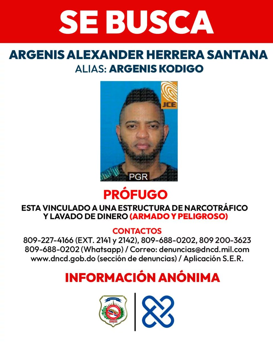 Telenoticiasrd's tweet photo. #ElPaìsTN I Emiten alerta de búsqueda contra ‘Argenis Kodigo’, líder de red de narcotráfico

Puedes ampliar estas y otras informaciones, entrando directamente en el link https://t.co/bqL6vKWg2j
#Telesistema #Telenoticias https://t.co/hSniMML6qr