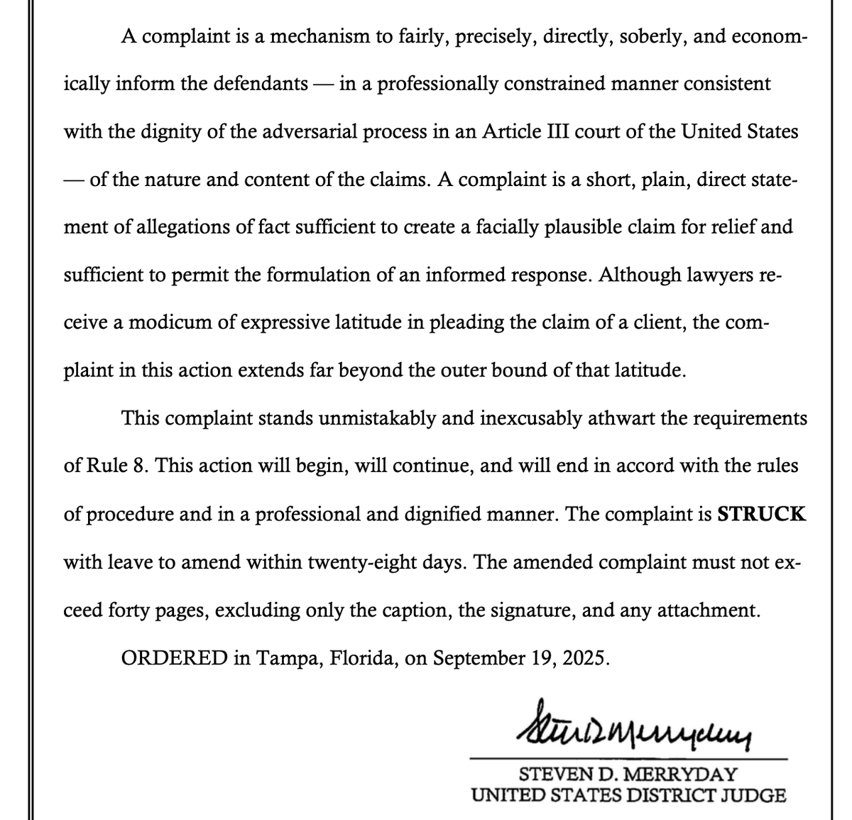 BREAKING: Federal judge tosses out Trump's lawsuit against the New York Times, Penguin Random House, &amp; journalists, finding that the complaint violated court pleading rules due to its expansive, over-the-top, "tedious" use of language.

An amended complaint can be filed without