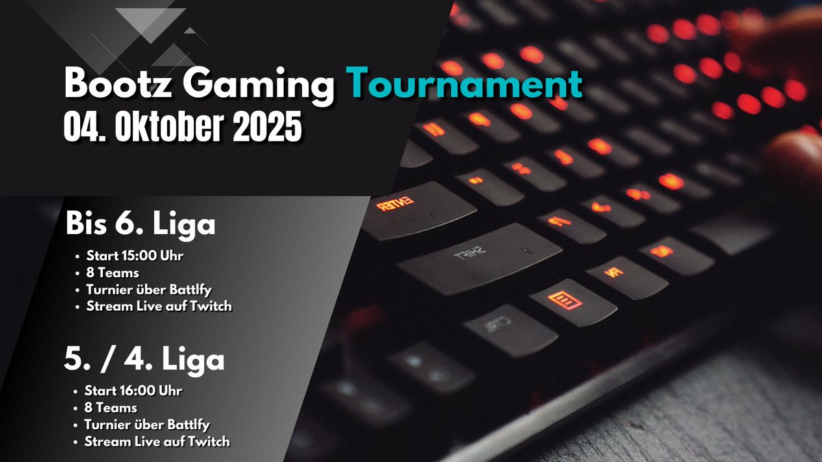 ⚔️Bootz Gaming Tournament⚔️

Wir starten passend zum Fall Split mit 2 Turnieren

🔹 Starter–6. Liga
📅 04.10.2025 – 15:00 Uhr
🔗 Battlefy Link in den Kommentaren

🔹 5.–4. Liga
📅 04.10.2025 – 16:00 Uhr
🔗 Battlefy Link in den Kommentaren

📺 Live auf Twitch: bootzgaming_gg

👉