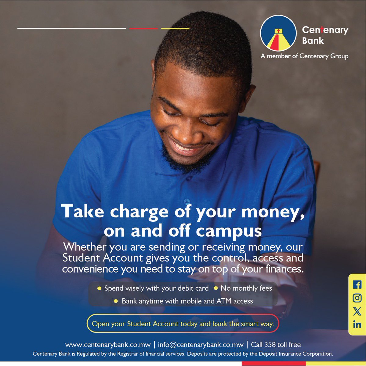 To students, take charge of your money on and off campus. No charges. Bank anytime with both mobile and ATM access.