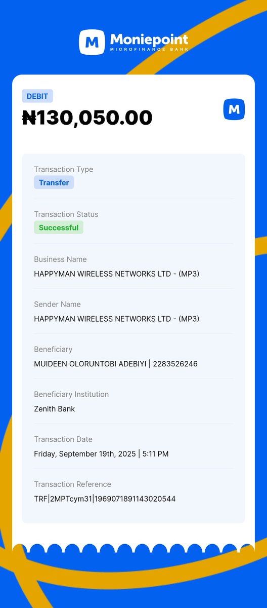 AdebiyiMuideen's tweet photo. @ZenithBank @cenbank
Please unimpacting inward  
Please  successful  transfer  from my @moniepointng
 To @ZenithBank  not credited Acct  2283526246 muideen Oloruntobi Adebiyi session ID: 090405250919171137474037515836 amount 130,050 source institution : moniepoint date 19/09/25 https://t.co/pn14WYe76i