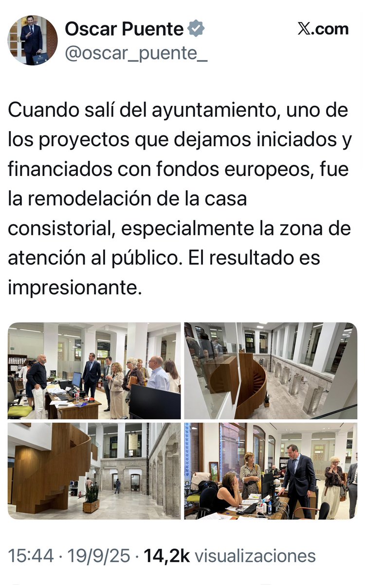 Oscar está muy feo, incluso para ti, hacer una visita al Ayuntamiento de Valladolid a escondidas y sin avisar a la primera autoridad que en estos momentos soy yo.

Sabemos de tu escasa lealtad institucional, pero hacer postureo político incluyendo a funcionarios es deprorable