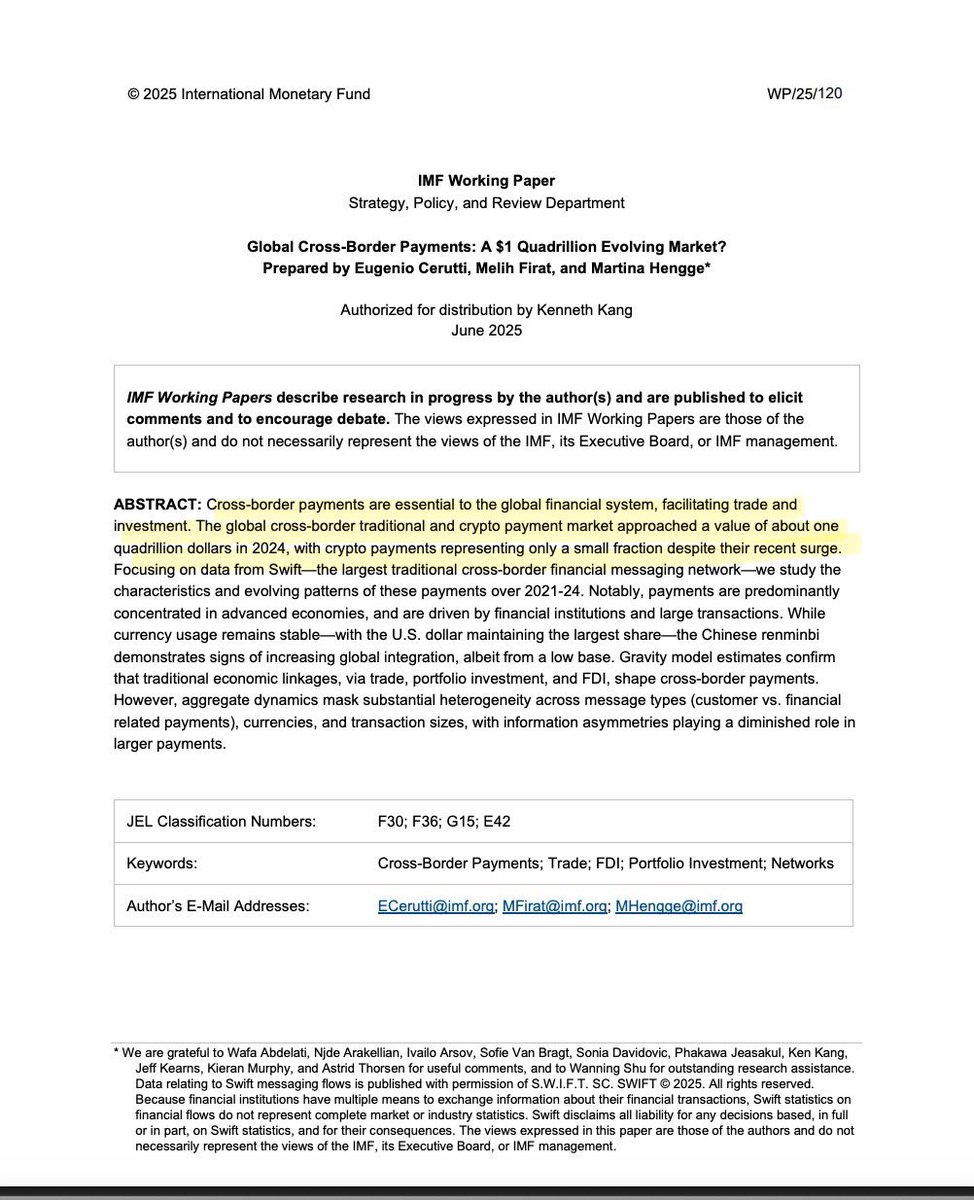 SMQKEDQG's tweet image. ‼️THE IMF ACKNOWLEDGES THE CROSS-BORDER PAYMENTS MARKET AS A “$1 QUADRILLION OPPORTUNITY” + ISO 20022‼️

Documented.📝👇