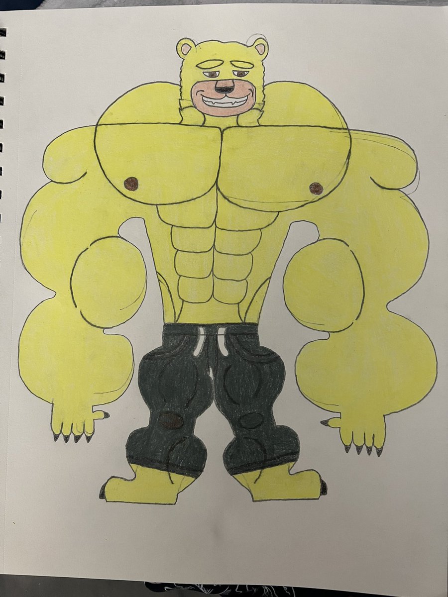 Here’s a new drawing I made of my werebear OC Jake Dalton I gave him sweatpants whenever he transforms into his Kermode Werebear form.