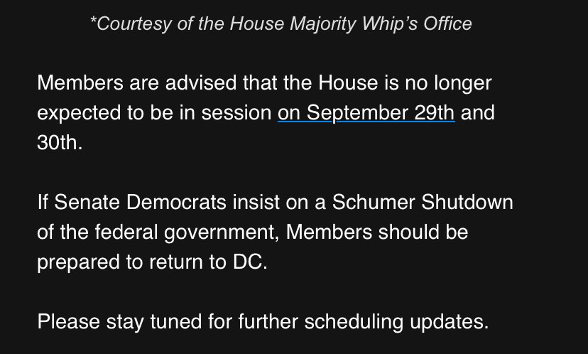 As <a href="/meredithllee/">Meredith Lee Hill</a> scooped, House is leaving until after the shutdown deadline: