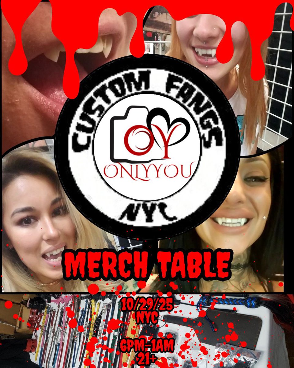 This OnlyYou Costume Party will have a merch table!

Come get your leather, toys, sfx contacts and pre-order some vampire fangs!

OR be the lucky one and only to get your fangs made at the event by <a href="/CustomFangsNYC/">ToM MiSFiT</a> !