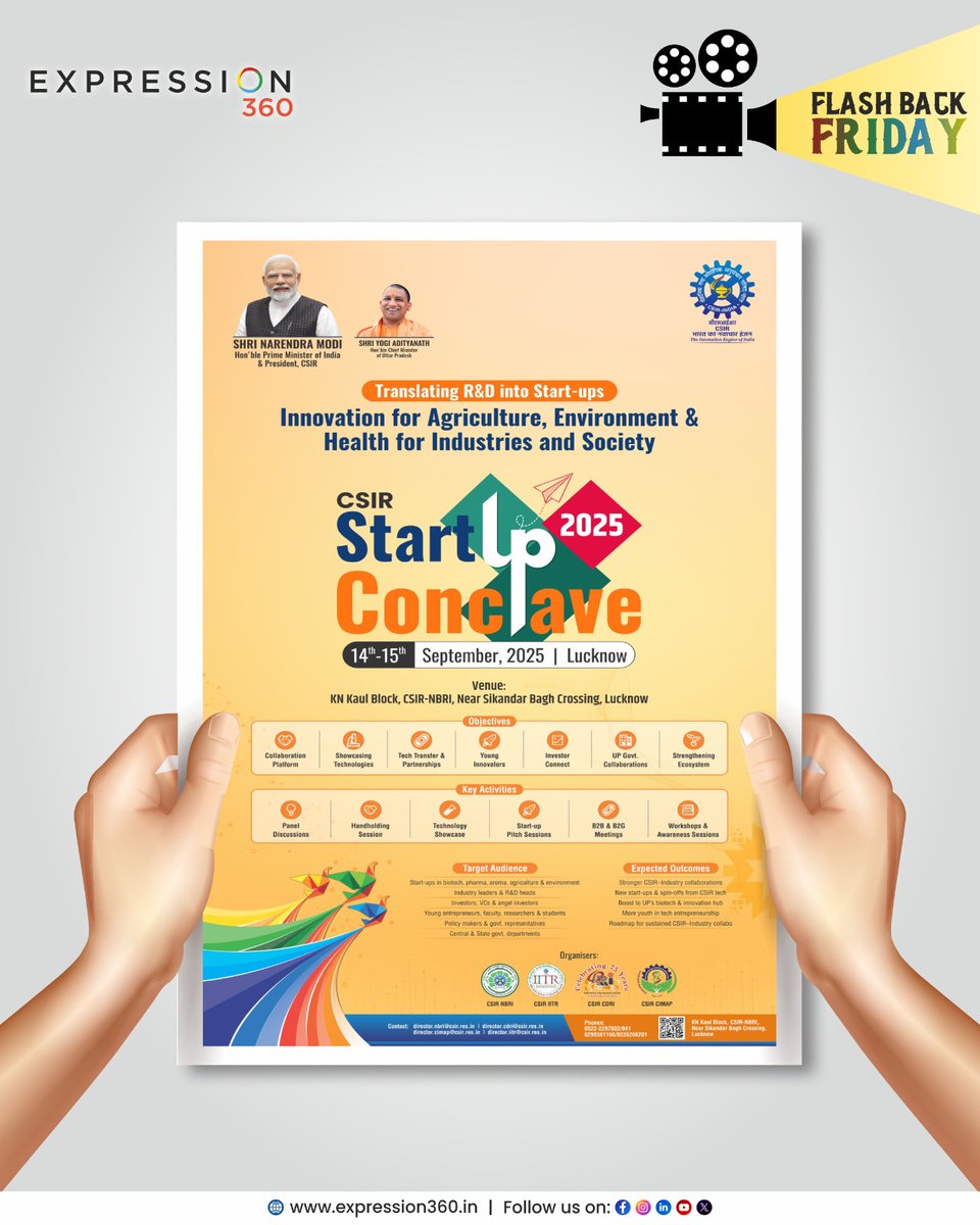 360Expression's tweet image. #FlashbackFriday
Proud moment for #Expression360
We successfully organized CSIR Startup 2025 Conclave in Lucknow with Hon’ble CM @myogiadityanath ji, @DrJitendraSingh ji, @brajeshpathakup ji & Dr. N. Kalaiselvi. A landmark celebration of innovation & entrepreneurship!
