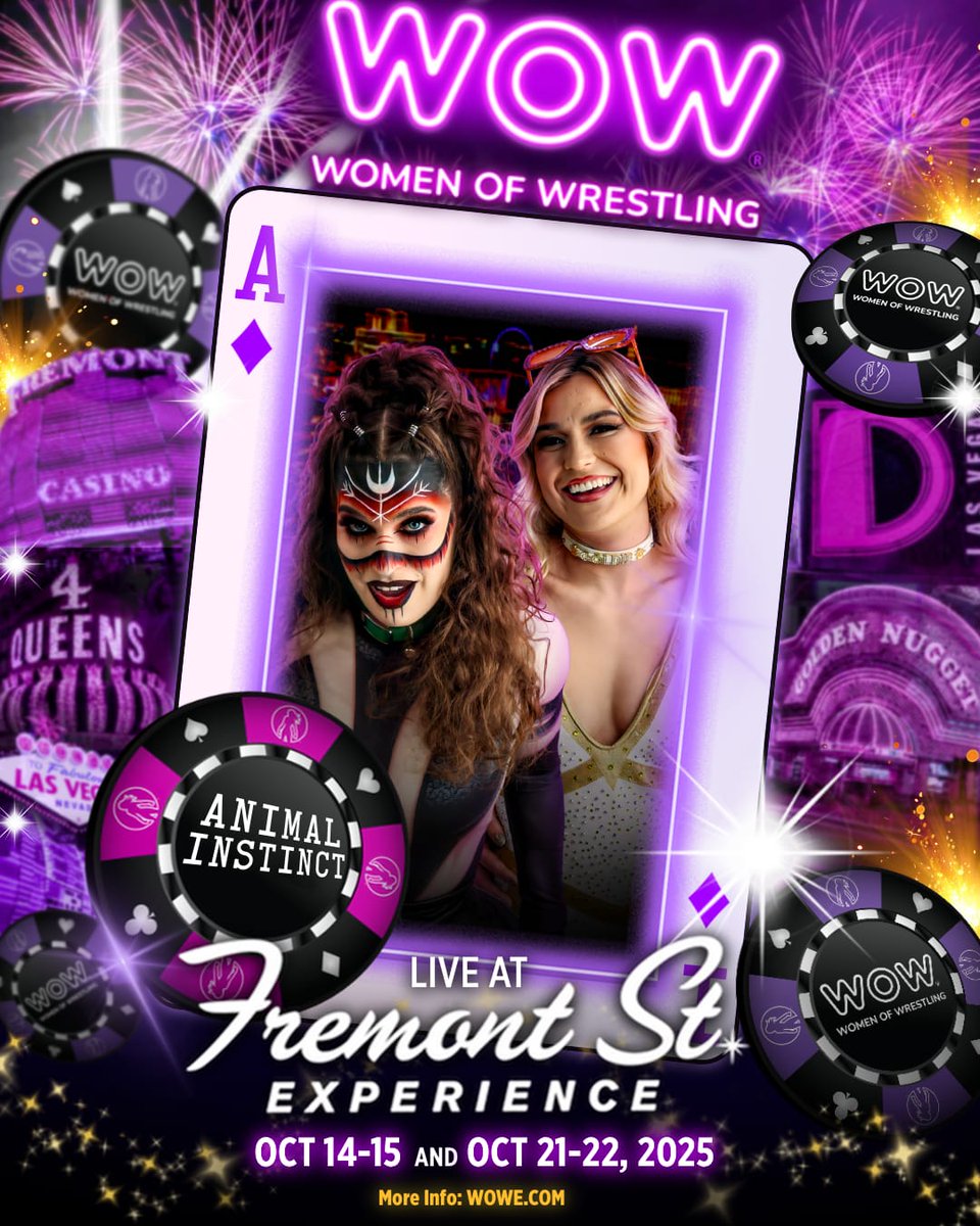 The grimulkin is hunting in Vegas! WOW – Women Of Wrestling is taking over Downtown Las Vegas this October at the iconic Fremont Street Experience!

📅 October 14, 15, 21 &amp; 22
🔗 wowe.com/tickets

Bigger fights
Brighter lights
This is WOW
 #FightsOnFremont #WOWSuperheroes