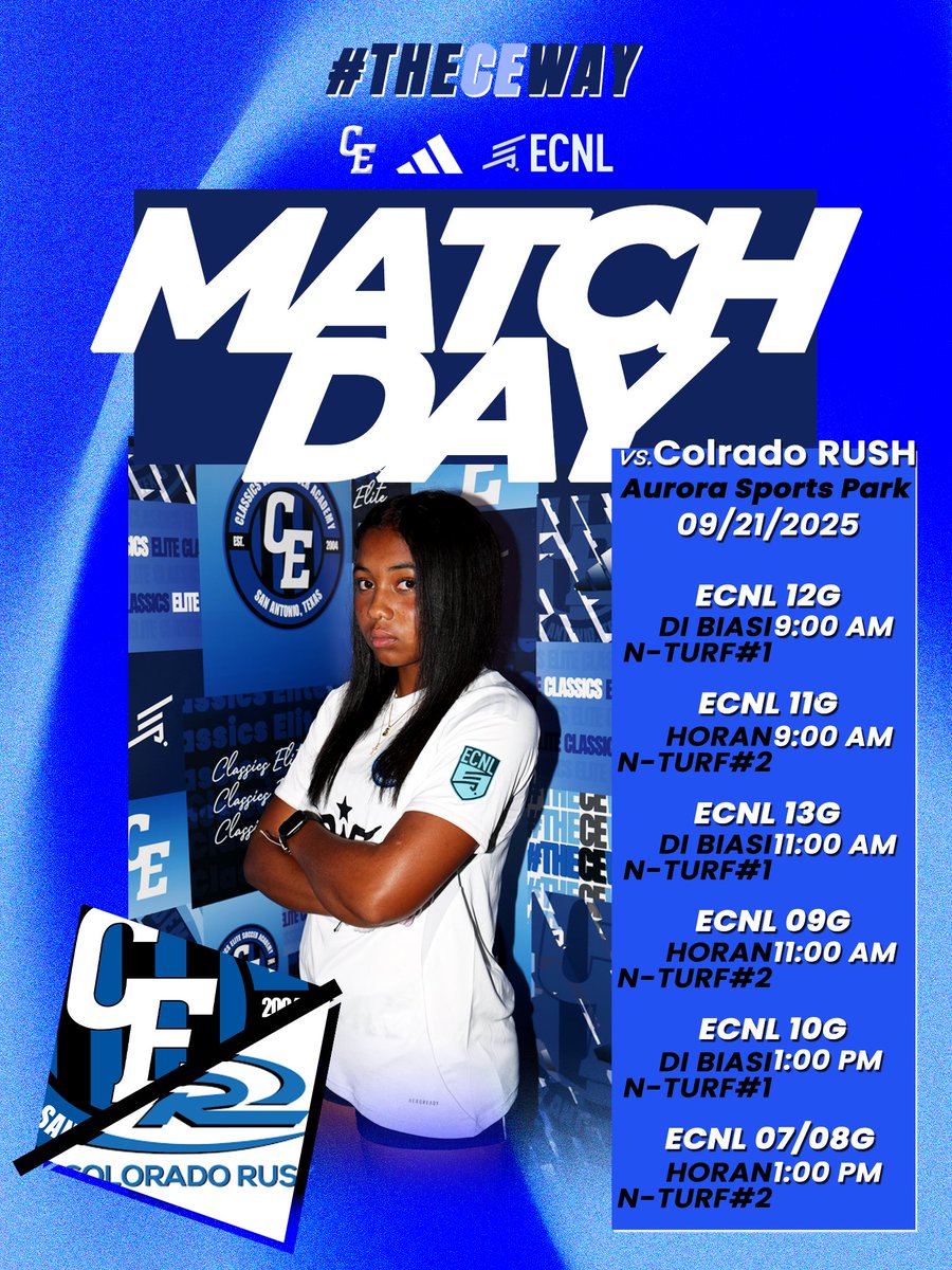 ClassicsEliteSA's tweet image. ✈️ ROAD TRIP! ✈️ Our CE ECNL teams are flying out to Colorado this weekend for an exciting double header against top competition! Let's go ladies! ⚽
Saturday: Real Colorado Athletic Complex
Sunday: Colorado Rush at Aurora Sports Park
#theCEway #ECNLseason #awaygameglory