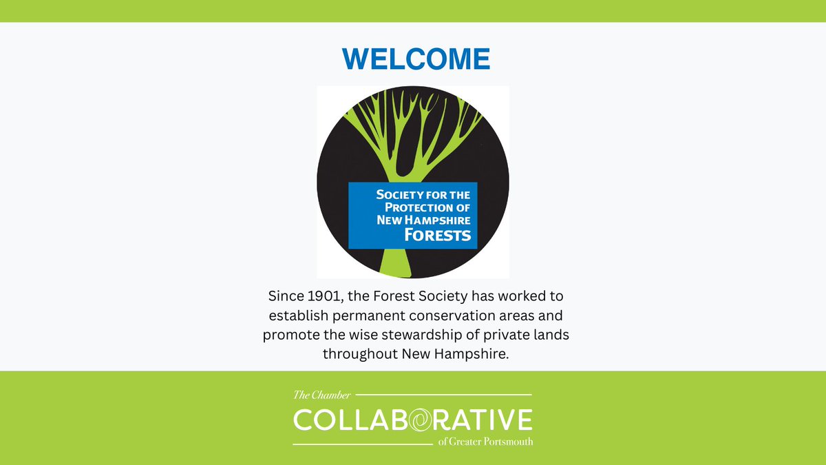 🌲✨ Mighty welcome to the <a href="/Forest_Society/">Society for the Protection of NH Forests</a>! ✨🌲 For 100+ years they’ve protected NH’s forests, trails, waters &amp; wildlife—making our state a great place to live, work &amp; play. Thrilled to have them in our Chamber Collaborative community. 💚 Welcome aboard!