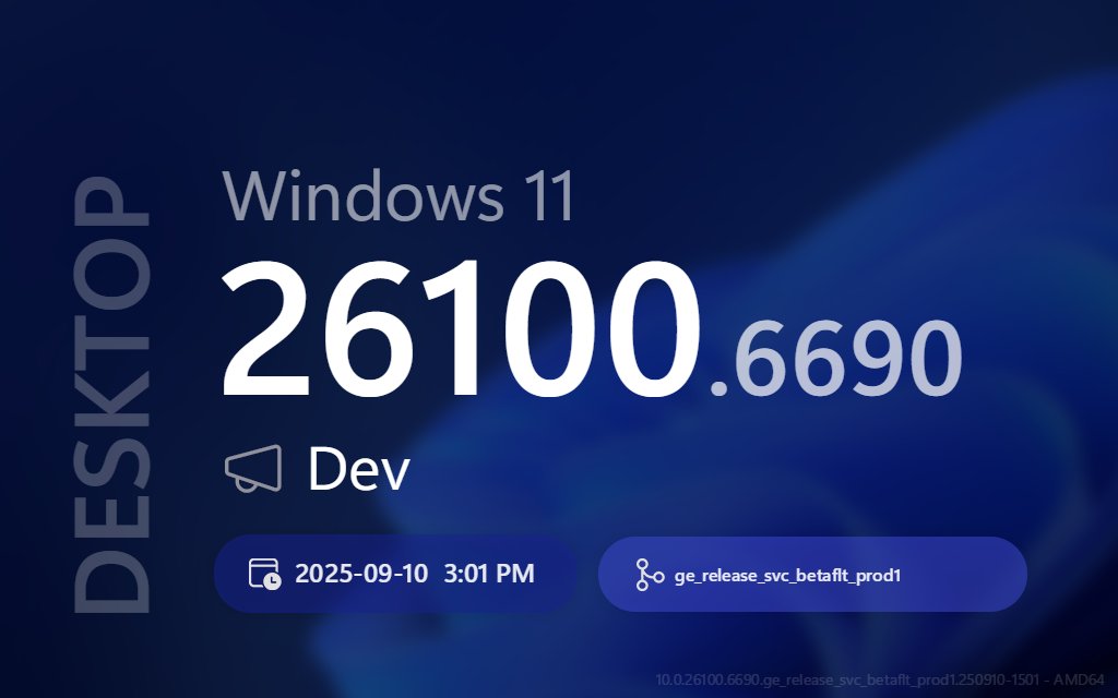 ProtoBuildBot's tweet image. 🔄 🖥 New DESKTOP update! 💍 Dev (AMD64)
➡️ Title:
Windows 11 Insider Preview 10.0.26220.6690 (ge_release_upr)
📣 Build Lab Extended:
10.0.26100.6690 (ge_release_svc_betaflt_prod1.250910-1501)