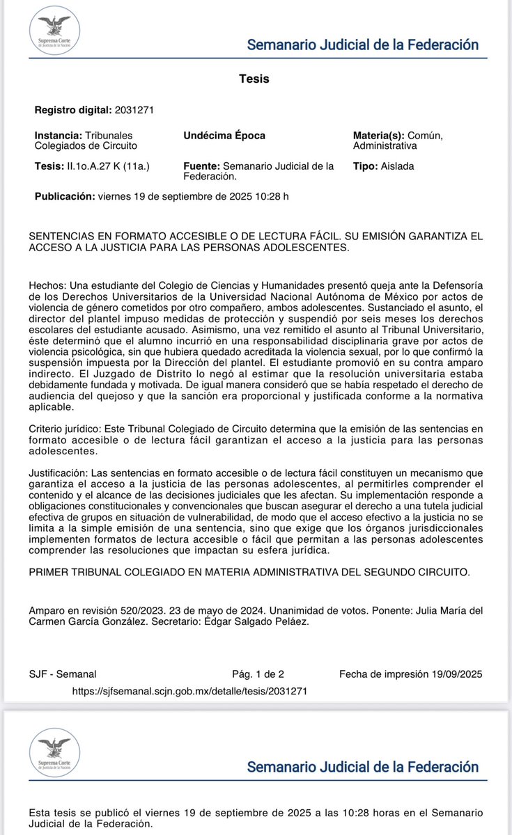 SENTENCIAS EN FORMATO ACCESIBLE O DE LECTURA FÁCIL. SU EMISIÓN GARANTIZA EL ACCESO A LA JUSTICIA PARA LAS PERSONAS ADOLESCENTES.