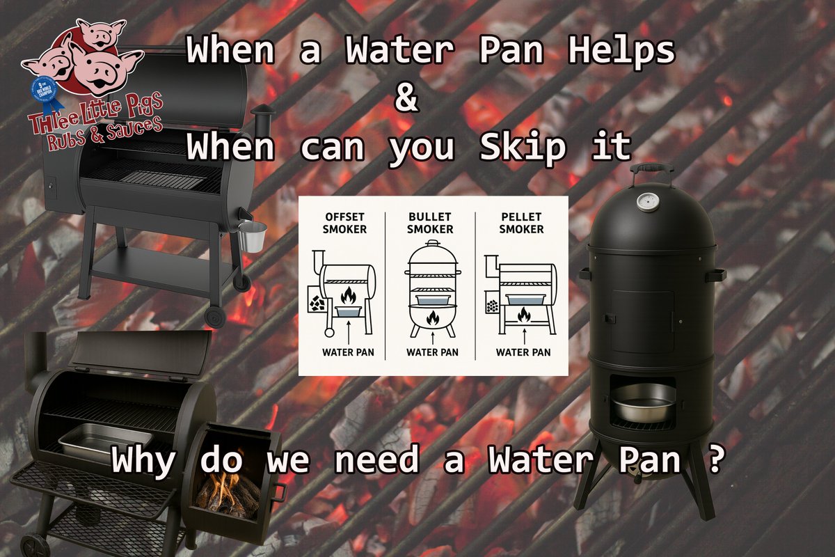 📷 Water Pans in Smokers – Frequently Asked Questions
Here are a few tips from over 35 years of BBQ questions. <a href="/ChampBBQ/">Three Little Pig's</a> 
#threelittlepigsbbqrubs #waterpan #bbq #BBQChampion #bbqlife
Click on the link below for FAQS:
three-little-pigs-bbq.com/smoker-water-p…