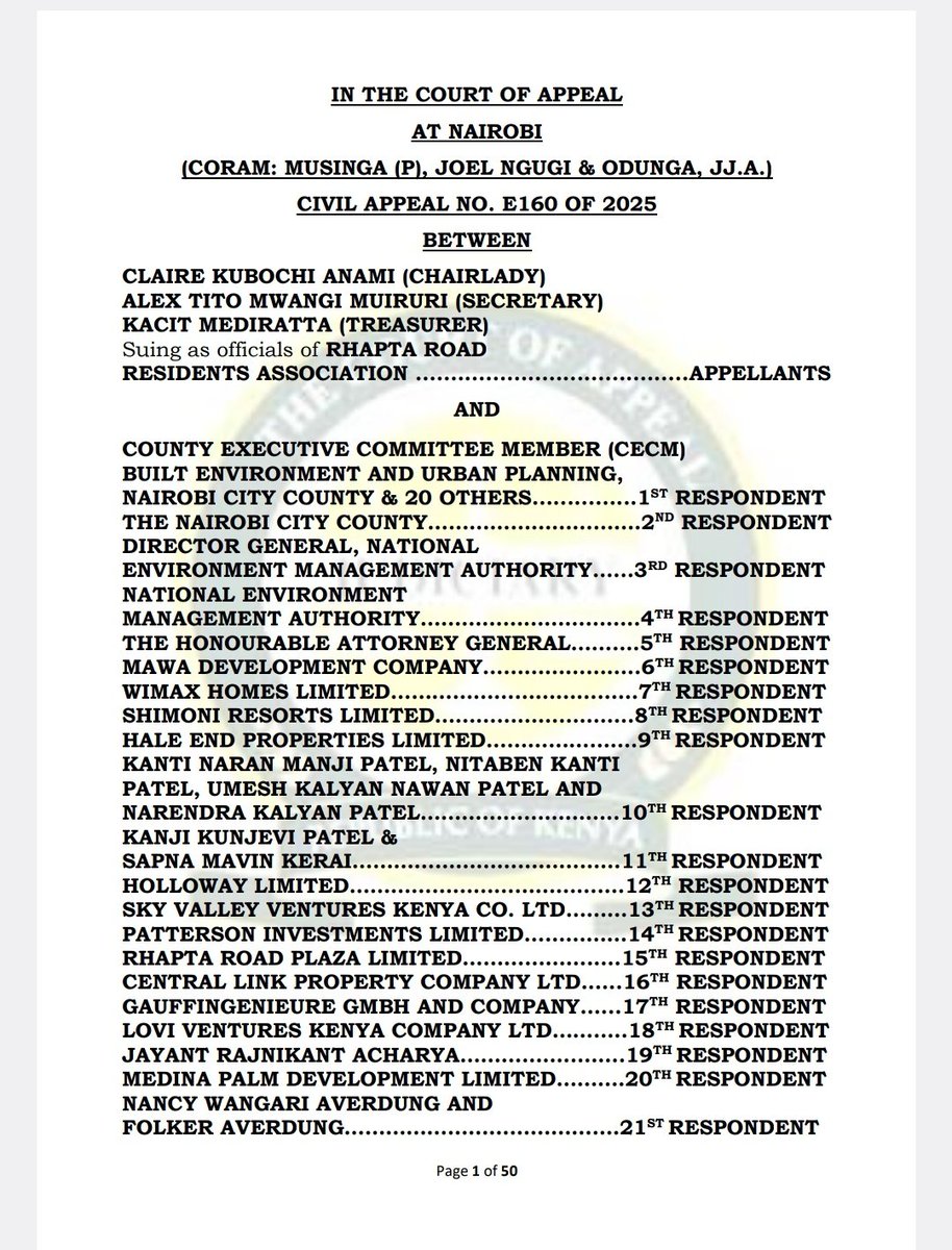 zakheem_rajan's tweet photo. Dear 52 @UoNLawFaculty graduates, see full judgment from the Court of Appeal regarding development of high rise apartments (zoning) in Nairobi. 
https://t.co/BuZlpYcNSf
#SiniUoN https://t.co/69keZA20MC