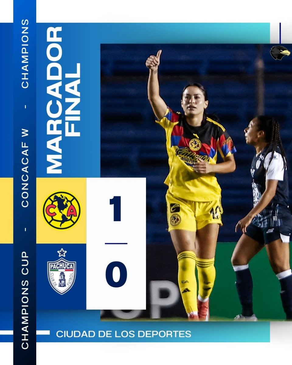 Con la mínima, pero el <a href="/AmericaFemenil/">Club América Femenil</a> doblega a las <a href="/TuzosFemenil/">Club de Futbol Pachuca Femenil</a> y prácticamente las elimina del torneo de <a href="/ConcacafW/">Concacaf W</a> 
Vamos Águilas!
<a href="/NidoAzulcrema/">NidoAzulcrema</a>