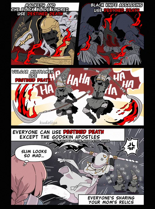 #ELDENRING #EldenRingFanart #tarnishedoc #godskin #Slimiruku
Destined Death, Everyone but the Godskin. 