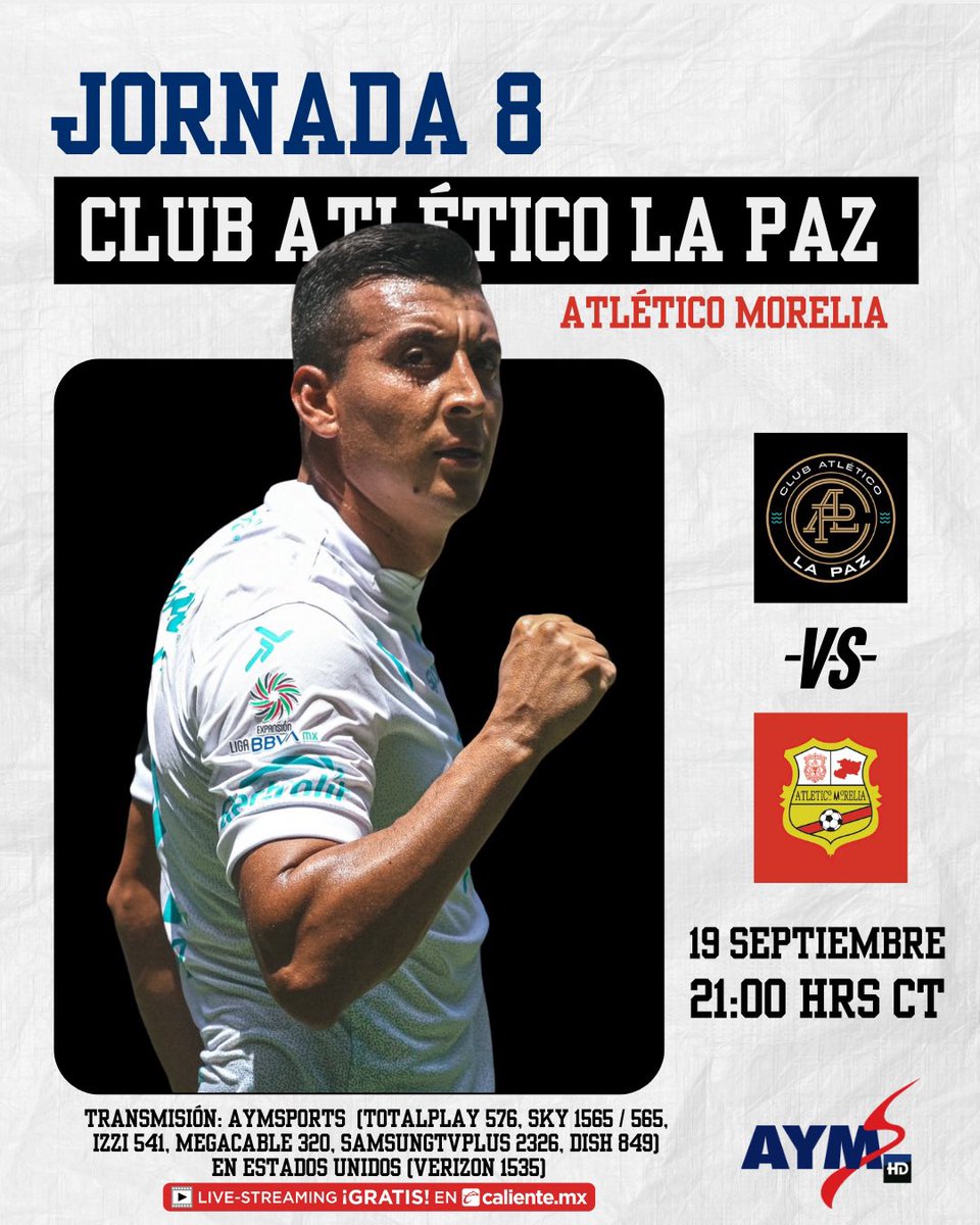 ⚽🔥 ¡Se viene una jornada IMPERDIBLE en la #LigaExpansiónMX! 🔥⚽

📍 19 de septiembre

🕔 17:00 CT | <a href="/TapatioCD/">Cantera Rojiblanca</a> 🆚 <a href="/CFCorrecaminos/">CF Correcaminos</a> 

🕖 19:00 CT | <a href="/TepatitlanFC/">Tepatitlán FC</a> 🆚 <a href="/Coyotes_Oficial/">Tlaxcala F.C.</a> 

🕘 21:00 CT | <a href="/atleticolapaz/">Club Atlético La Paz</a> 🆚 <a href="/C_A_Morelia/">Club Atlético Morelia</a>