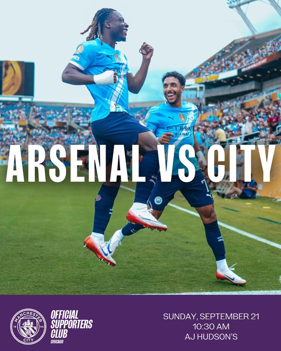 ChicagoMCFC's tweet photo. Up next, it’s City at Arsenal! We’ll see you for the 10:30 kickoff this Sunday at @ajhudsons ⚽️💥

#mancityosc https://t.co/sTWwyiaqG5