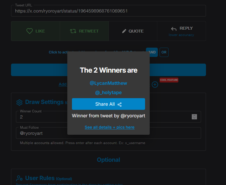 Congratulations to the winners!💐💐💐
1.  <a href="/LycanMatthew/">matthew devictor</a> 
2.  <a href="/_holytape/">seaweed</a> 
Please contact me here or by email ryoroylen@gmail.com 😊
Thank you all for participating &amp; Wait for new giveaways! Love! 🫦