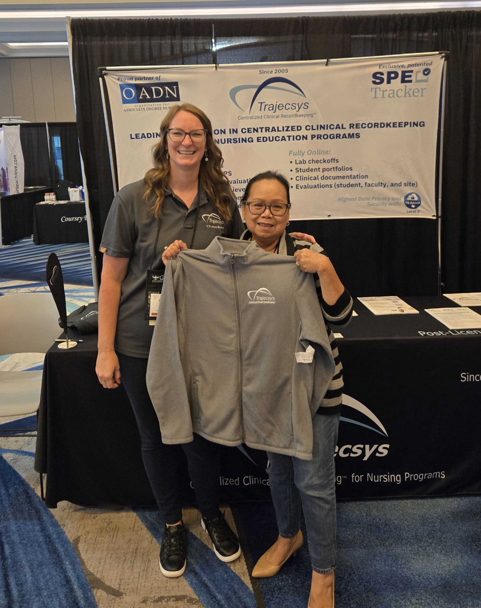 trajecsys's tweet photo. 🎉 Congratulations to Maria Walwema, Dean of Nursing at FVI School of Nursing and Technology — winner of our Trajecsys jacket giveaway at the NLN Education Summit! 🧥👏 We loved connecting with so many amazing nursing leaders this week. #NLN2025 #TeamTrajecsys #NursingEducation https://t.co/rZnGdLXVSk
