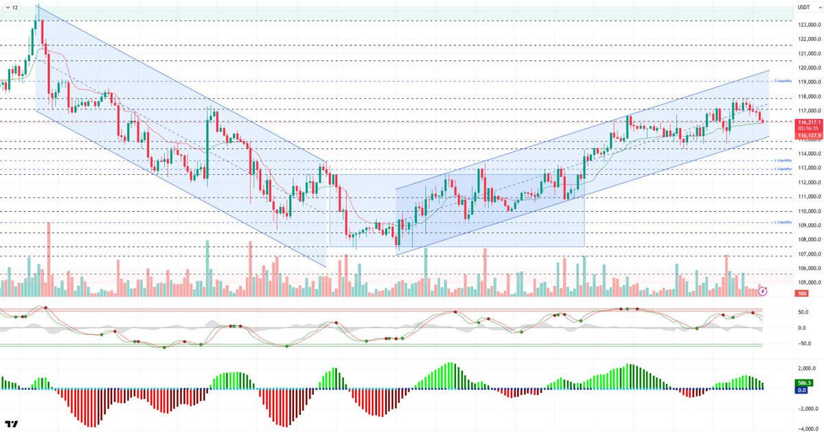 #BTC Olası satış baskısı durumunda 116.100 destek seviyesi, 115.000 ise izlenmesi gereken referans noktasıdır.

Destekler: 116,100 - 115,000 - 114,000

Dirençler: 117,250 - 118,000 - 119,000