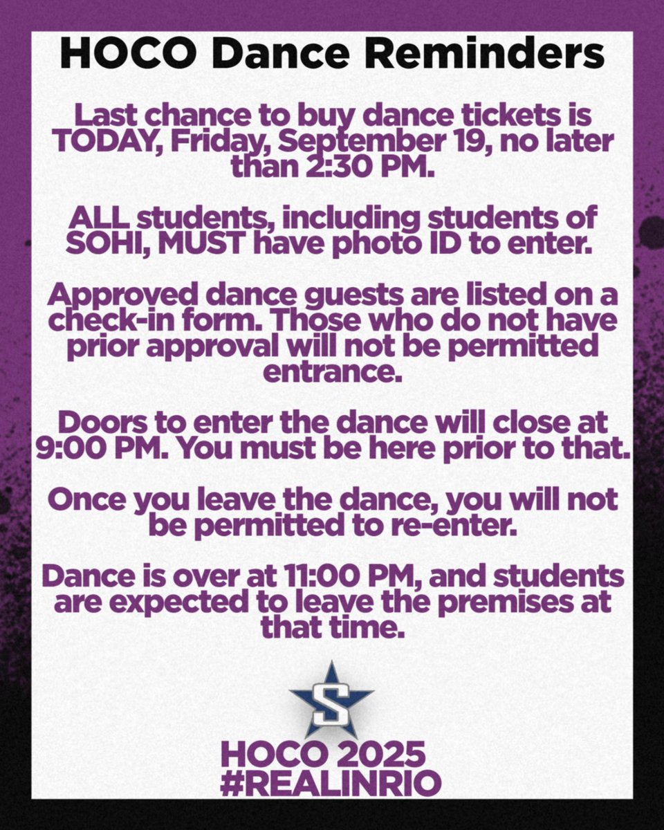 SOHI HOCO Dance Reminders