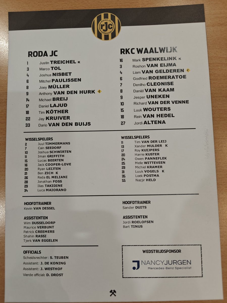 WilmaLoop's tweet image. Roda JC start met dezelfde elf als afgelopen maandag tegen Jong PSV #rodajc #rodrkc