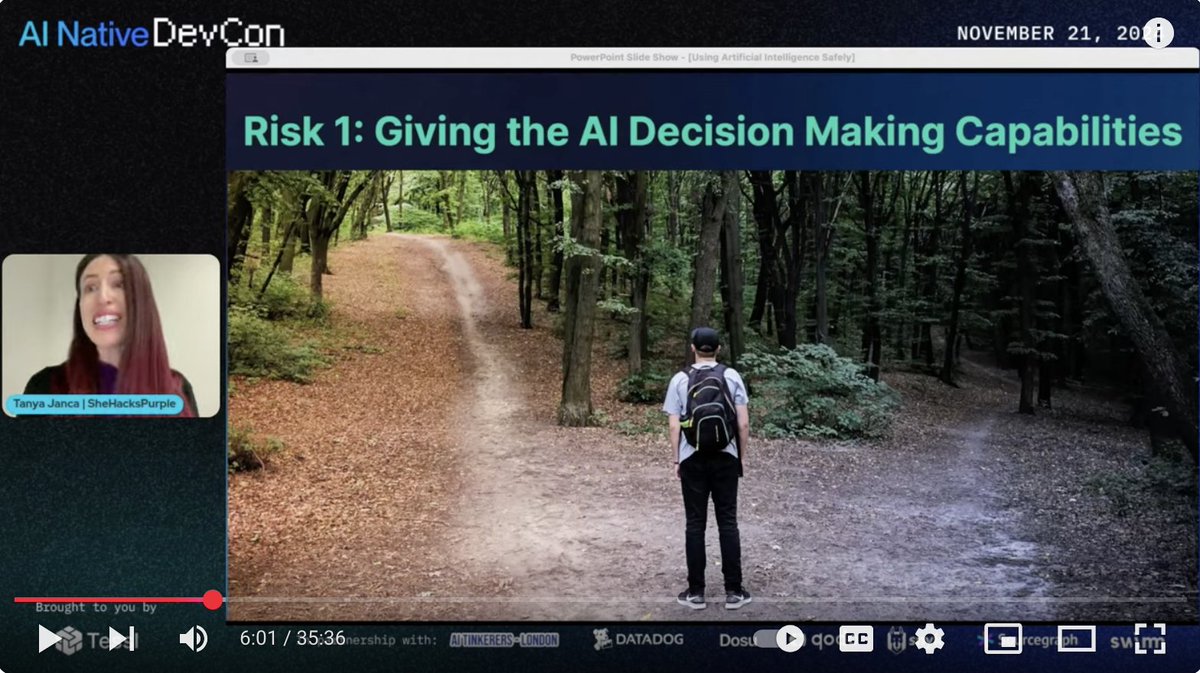 shehackspurple's tweet image. 🎥 Missed one of my past conference talks? Let’s fix that.

I’m sharing my favorites—packed with real-world advice, lessons, and a few laughs.

&quot;Using Artificial Intelligence, Safely&quot;
📽️ twp.ai/Impht3

#CyberSecurity #SecurityAwareness #appsec #AI