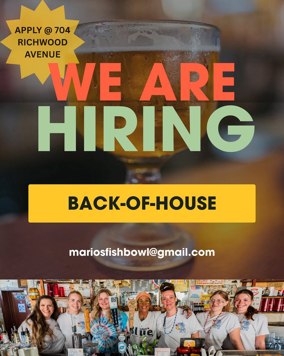 HIRING 👏

Our Richwood Avenue location is seeking back-of-house employment! 

If you or someone you know has service industry experience and is looking for part-time/full-time hours stop in and apply or follow the link below! 

Cheers Morgantown! 🍻

indeed.com/viewjob?jk=ef5…