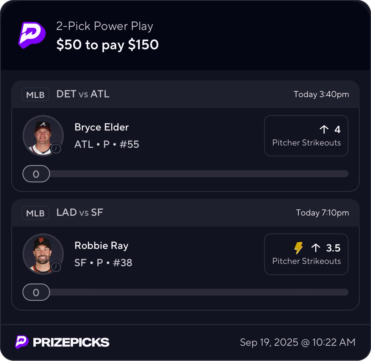 DoubleGeeBetz's tweet photo. PrizePicks discount play!! Easy green 3x!! Lets eat 🍽️🍽️💰💰💰

#PrizePicks #mlb #doublegee #dubclub #winnerscircle https://t.co/OTjq8iPP4C