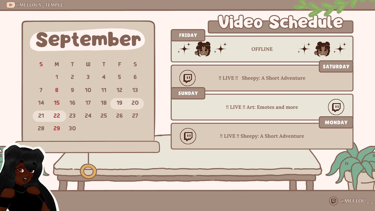 MeelouWings's tweet photo. Henwo everybody! ◝(ᵔᗜᵔ)◜
This week's schedule
I hope I can do it. Hwaiting ᕙ( •̀ ᗜ •́ )ᕗ
#meelou #blacksky #Vsky #meelouvt #vtuber #envtuber #art #artist #blackartist #artistvtuber #stream #streamschedule #schedule #streamer #twitch #youtube https://t.co/eSXQoJzpMq