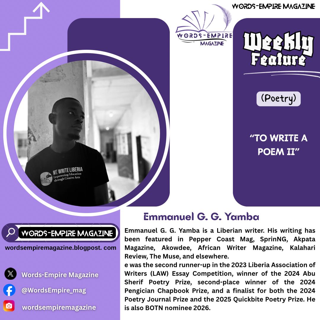 Our Weekly Feature Is Here!

We’re thrilled to share, “Sacrament” by <a href="/EmmanuelGGYamb1/">Emmanuel GG Yamba</a> as our choice for the week.

Read below ⬇️ 
words-empiremagazine.blogspot.com/2025/09/sacram…