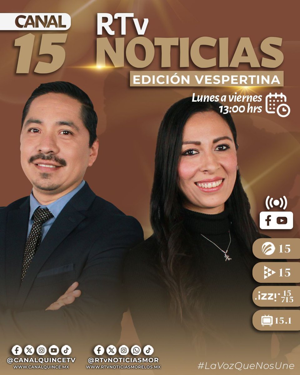 🗞️ No te pierdas RTV Noticias Edición Vespertina con Juan Carlos Cejudo Martínez y  Fabiola García Villafaña, quienes te presentan las noticias más relevantes de Morelos, México y el mundo.

🕐 En punto de las 13:00 horas, de lunes a viernes, por las señales de RTv Morelos.